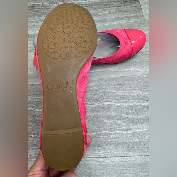 Coach Dahlia Barbie Core Pink Jaquard Logo Patent Cap Toe Ballet Flats Size 7 - Picture 7 of 12